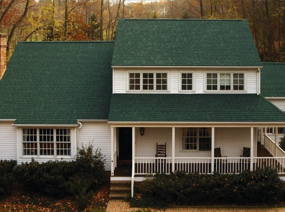 Colonial home before siding visualization - original green roof with white siding
